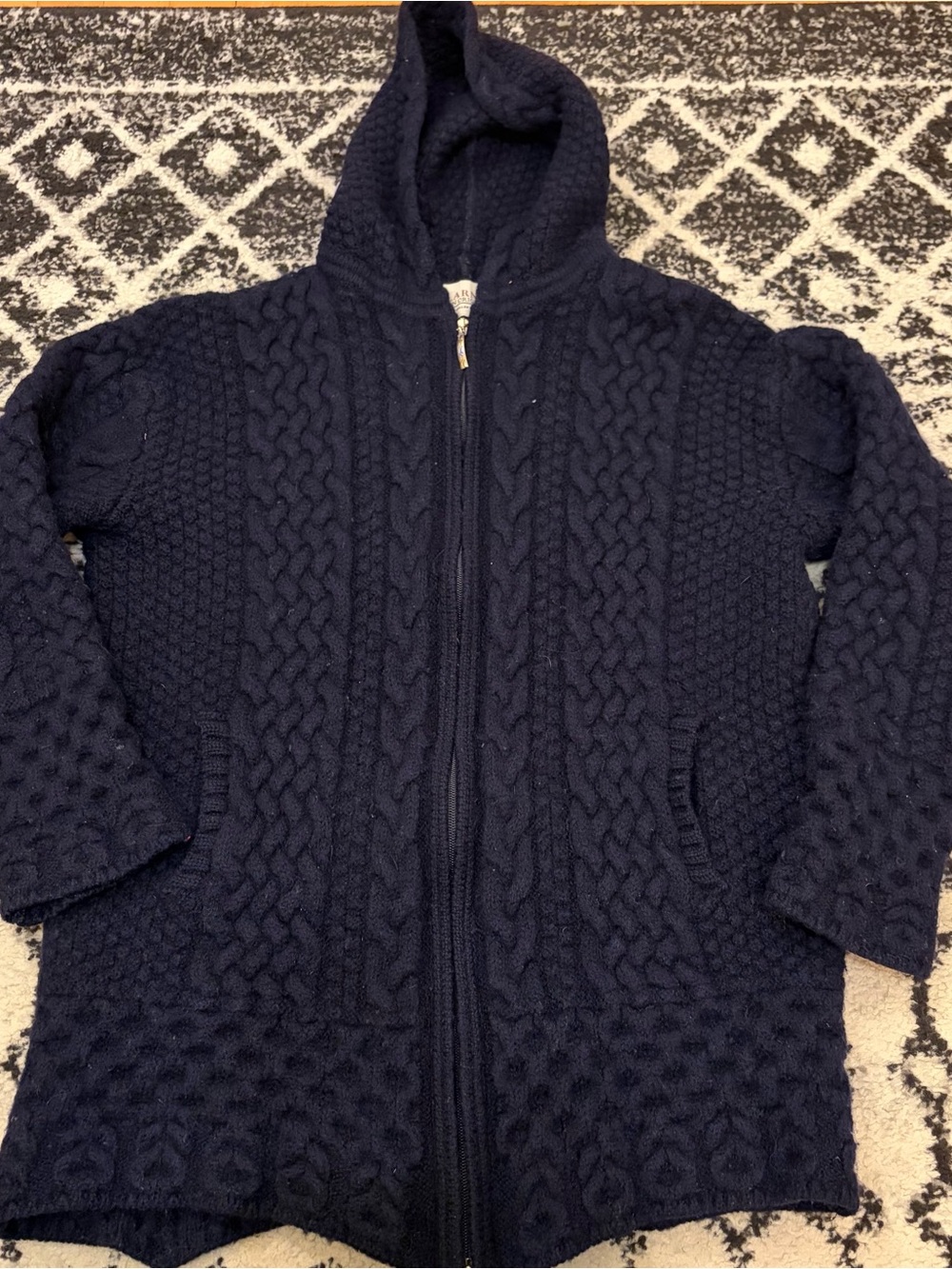 Blarney Woolen Mills Sweater Womens XL Navy Full Zip Hooded Irish Merino Wool